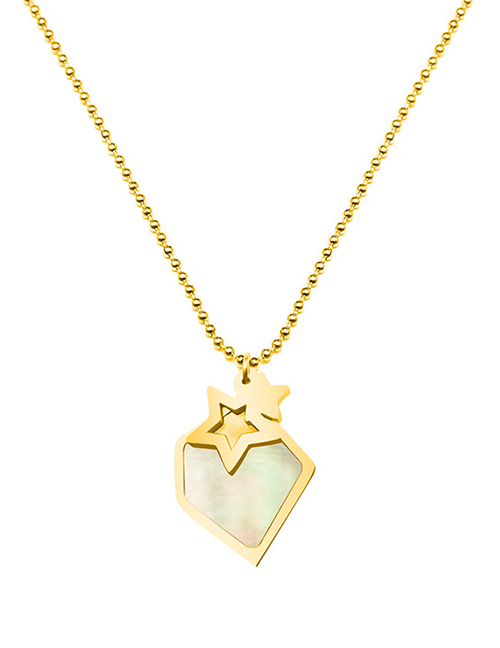 Fashion Gold Coloren Necklace 40+5cm Titanium Steel Irregular White Sea Shell Pentagram Necklace