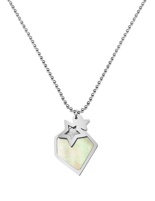 Fashion Steel Color Necklace 40+5cm Titanium Steel Irregular White Sea Shell Pentagram Necklace