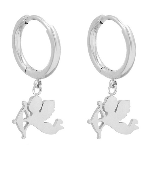Fashion Pair Of Steel Cupid Earrings Titanium Steel Cupid Ear Ring
