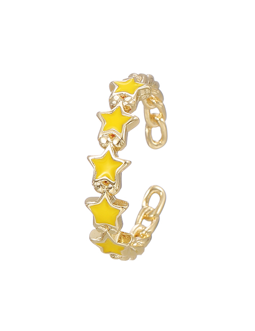 Fashion Yellow Copper Drop Oil Five-pointed Star Ring