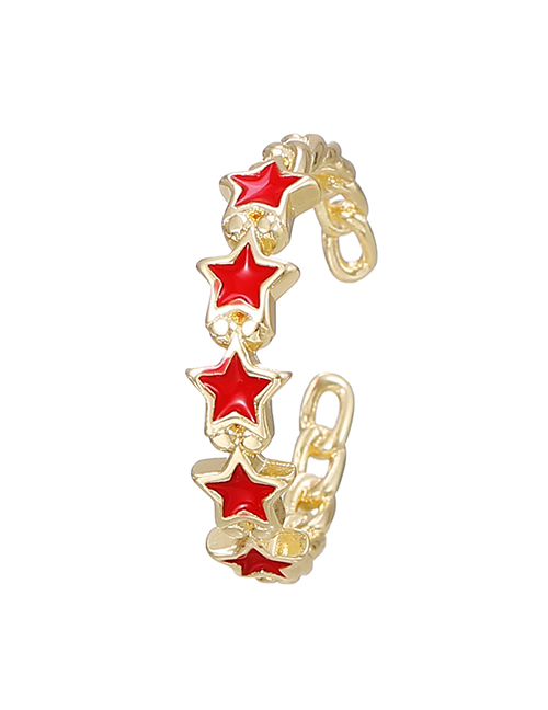 Fashion Red Copper Drop Oil Five-pointed Star Ring