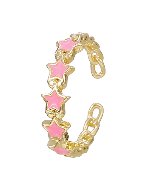 Fashion Pink Copper Drop Oil Five-pointed Star Ring