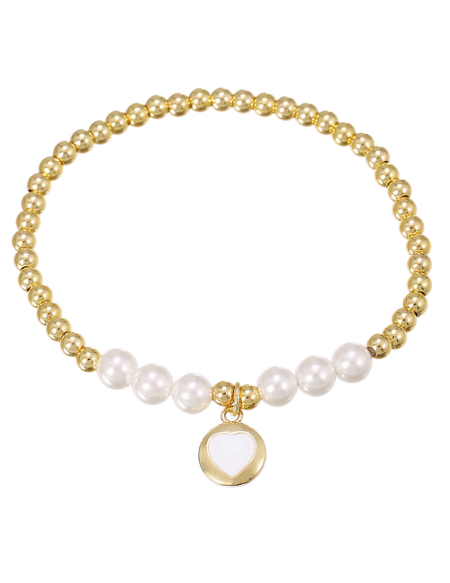 Fashion Gold Copper Drop Oil Pearl Love Beaded Bracelet