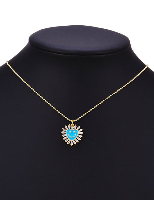 Fashion Blue Copper Inlaid Zirconium Drop Oil Love Smile Necklace