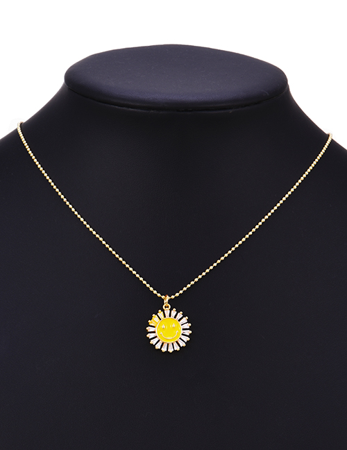Fashion Yellow Copper Inlaid Zirconium Drop Oil Round Smiley Face Necklace