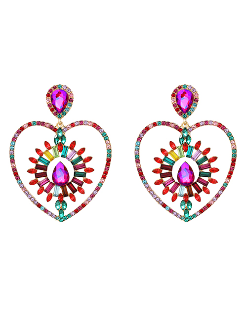 Fashion Color Alloy Diamond Hollow Heart Stud Earrings