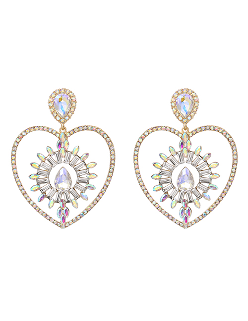 Fashion Ab Color Alloy Diamond Hollow Heart Stud Earrings