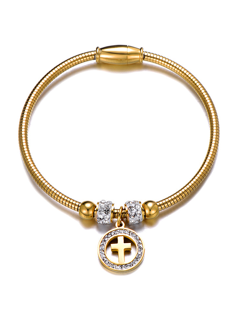 Fashion Gold Stainless Steel Diamond Cross Snake Bone Bracelet