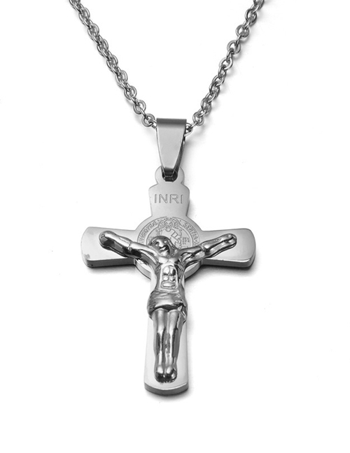 Fashion Silver (with Picture Chain) Stainless Steel Jesus Cross Necklace
