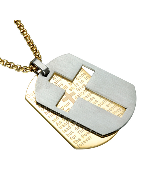Fashion Golden Large (including Picture Chain) Stainless Steel Scripture Cross Army Necklace