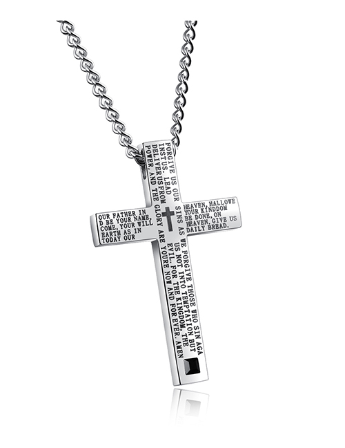 Fashion Silver (including Silver O-chain) Stainless Steel Scripture Cross Necklace