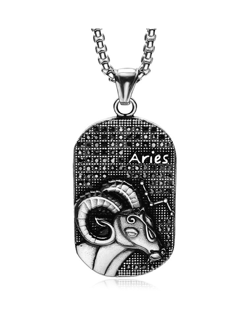 Fashion Aries (with Picture Chain) Stainless Steel Ancient Greek Zodiac Black Diamond Necklace