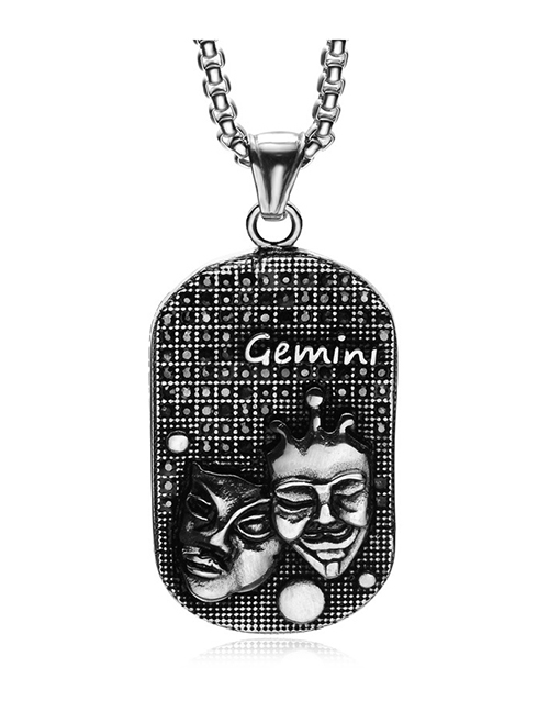 Fashion Gemini (with Picture Chain) Stainless Steel Ancient Greek Zodiac Black Diamond Necklace