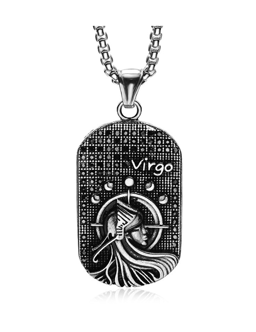 Fashion Virgo (with Picture Chain) Stainless Steel Ancient Greek Zodiac Black Diamond Necklace