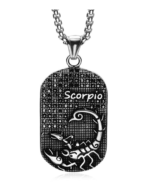 Fashion Scorpio (with Picture Chain) Stainless Steel Ancient Greek Zodiac Black Diamond Necklace