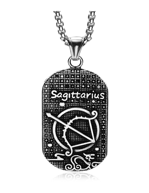 Fashion Sagittarius (with Picture Chain) Stainless Steel Ancient Greek Zodiac Black Diamond Necklace