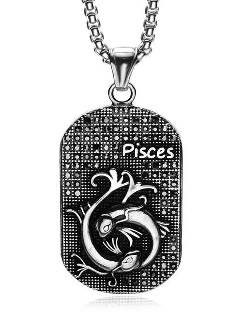 Fashion Pisces (with Picture Chain) Stainless Steel Ancient Greek Zodiac Black Diamond Necklace