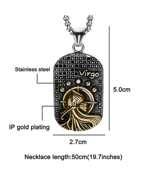 Fashion Golden Virgo (with Picture Chain) Stainless Steel Ancient Greek Zodiac Black Diamond Necklace