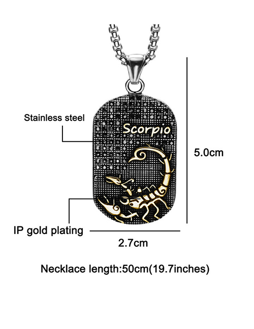 Fashion Golden Scorpio (with Picture Chain) Stainless Steel Ancient Greek Zodiac Black Diamond Necklace