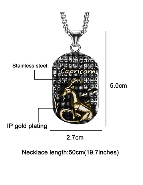Fashion Golden Capricorn (with Picture Chain) Stainless Steel Ancient Greek Zodiac Black Diamond Necklace
