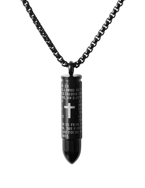 Fashion Black (including Picture Chain) Stainless Steel Bible Verse Cross Bullet Necklace