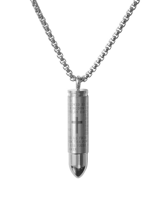 Fashion Steel Color (including Picture Chain) Stainless Steel Bible Verse Cross Bullet Necklace