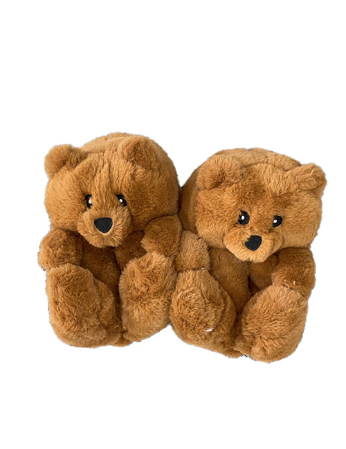 Fashion Light Brown-medium Plush Teddy Bear Cotton Slippers