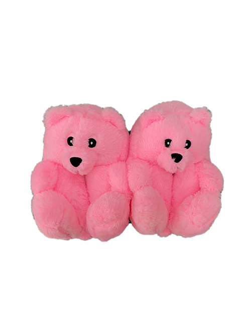 Fashion Pink-medium Plush Teddy Bear Cotton Slippers