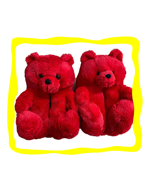Fashion Big Red Children's Plush Teddy Bear Slippers
