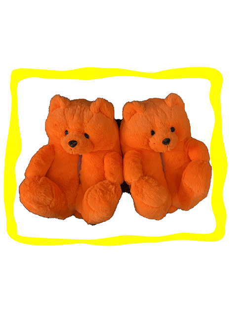 Fashion Orange Children's Plush Teddy Bear Slippers
