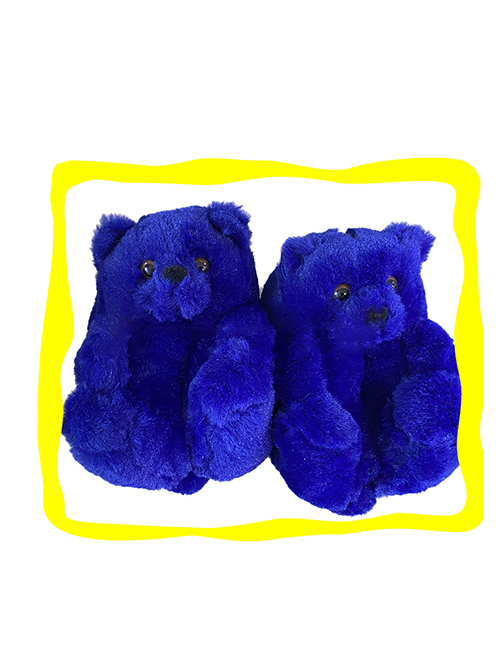Fashion Dark Blue Children's Plush Teddy Bear Slippers