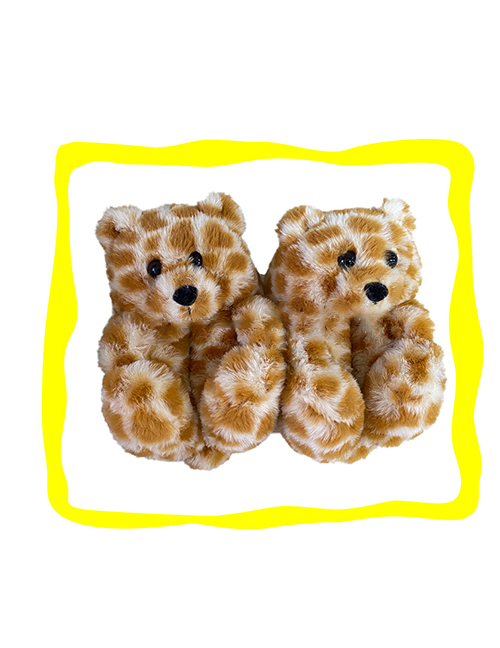 Fashion Light Leopard Children's Plush Teddy Bear Slippers