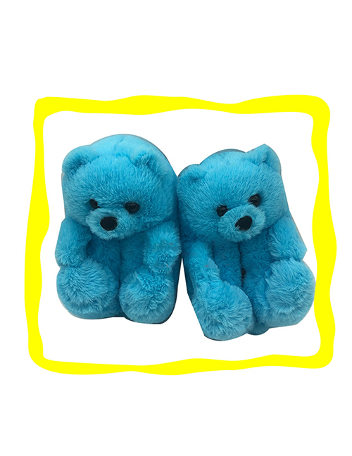 Fashion Blue Children's Plush Teddy Bear Slippers
