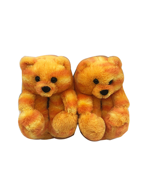 Fashion Orange Tie Dye Children's Plush Teddy Bear Slippers