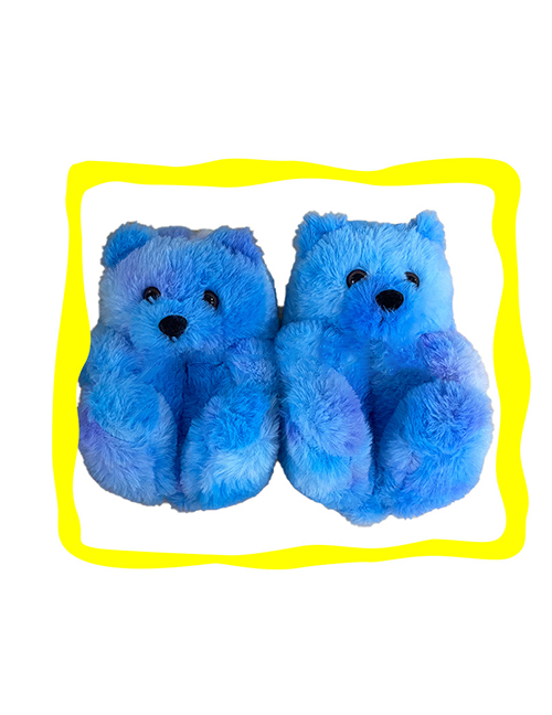 Fashion Blue Tie Dye Children's Plush Teddy Bear Slippers