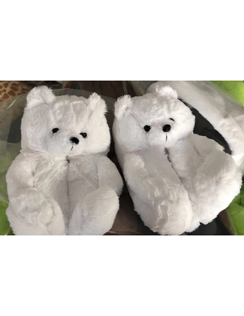 Fashion White Plush Padded Teddy Bear Slippers