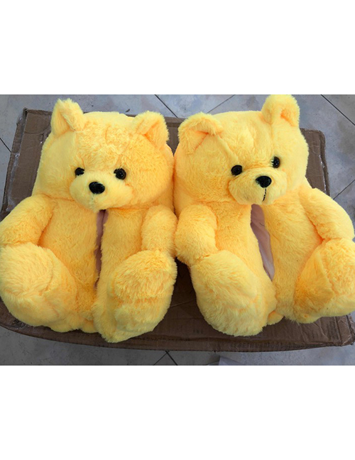Fashion Yellow Plush Padded Teddy Bear Slippers