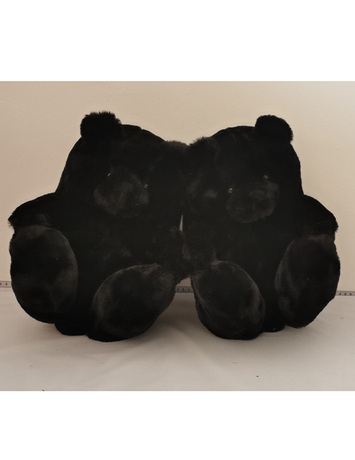 Fashion Black Plush Padded Teddy Bear Slippers