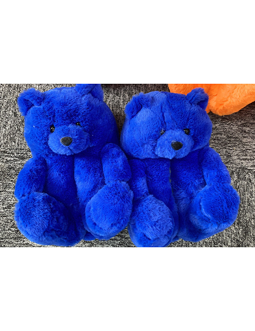 Fashion Dark Blue Plush Padded Teddy Bear Slippers
