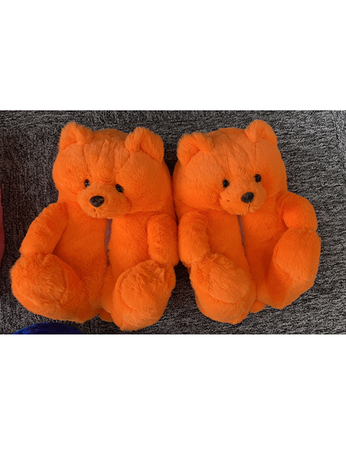Fashion Orange Plush Padded Teddy Bear Slippers