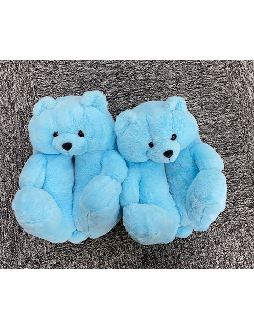 Fashion Light Blue Plush Padded Teddy Bear Slippers