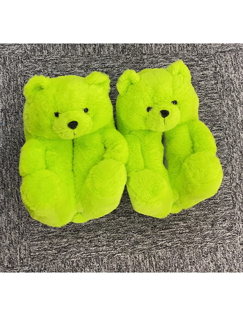 Fashion Bright Green Plush Padded Teddy Bear Slippers