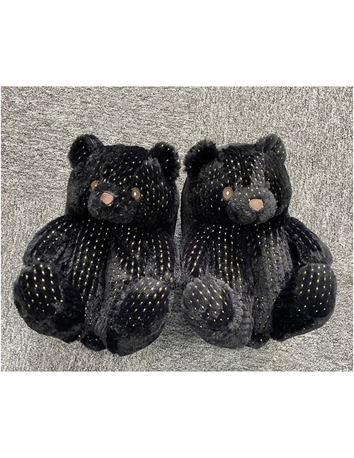 Fashion Black Bronzing Plush Padded Teddy Bear Slippers