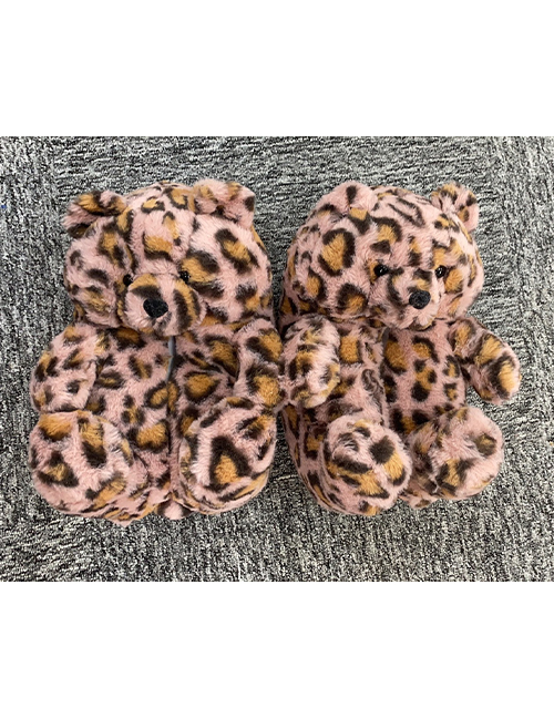 Fashion Deep Leopard Print Plush Teddy Bear Slippers