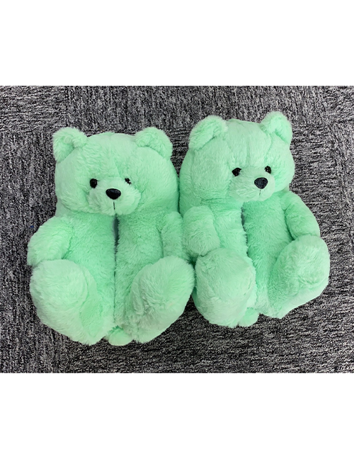 Fashion Light Green Plush Teddy Bear Slippers
