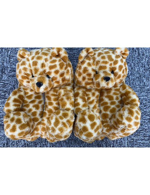 Fashion Light Leopard Plush Teddy Bear Slippers