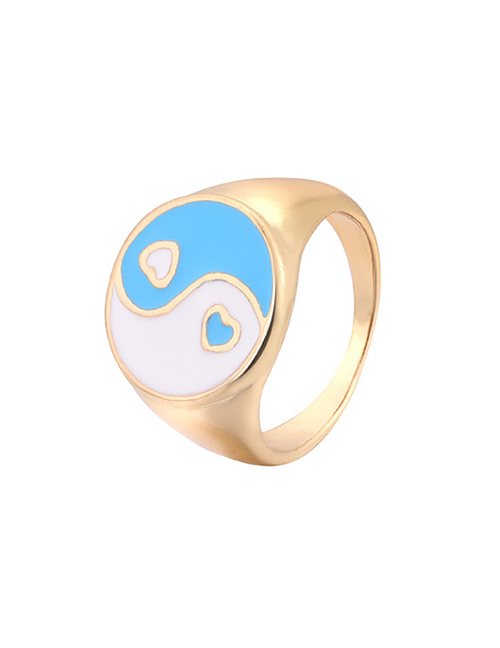 Fashion Blue Alloy Dripping Oil Tai Chi Ring