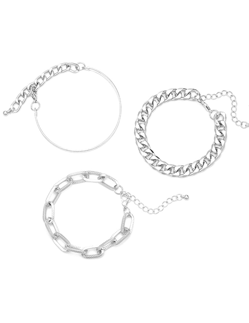 Fashion Silver Color Three-piece Alloy Hollow Chain Bracelet