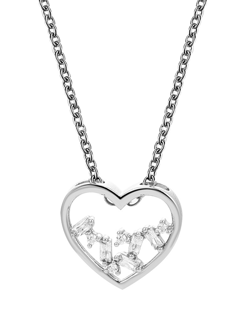 Fashion White K Alloy Inlaid Zirconium Heart Necklace