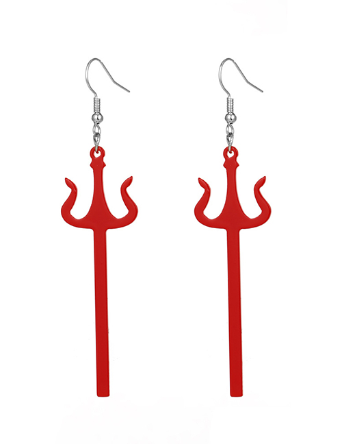 Fashion Crimson Acrylic Trident Earrings